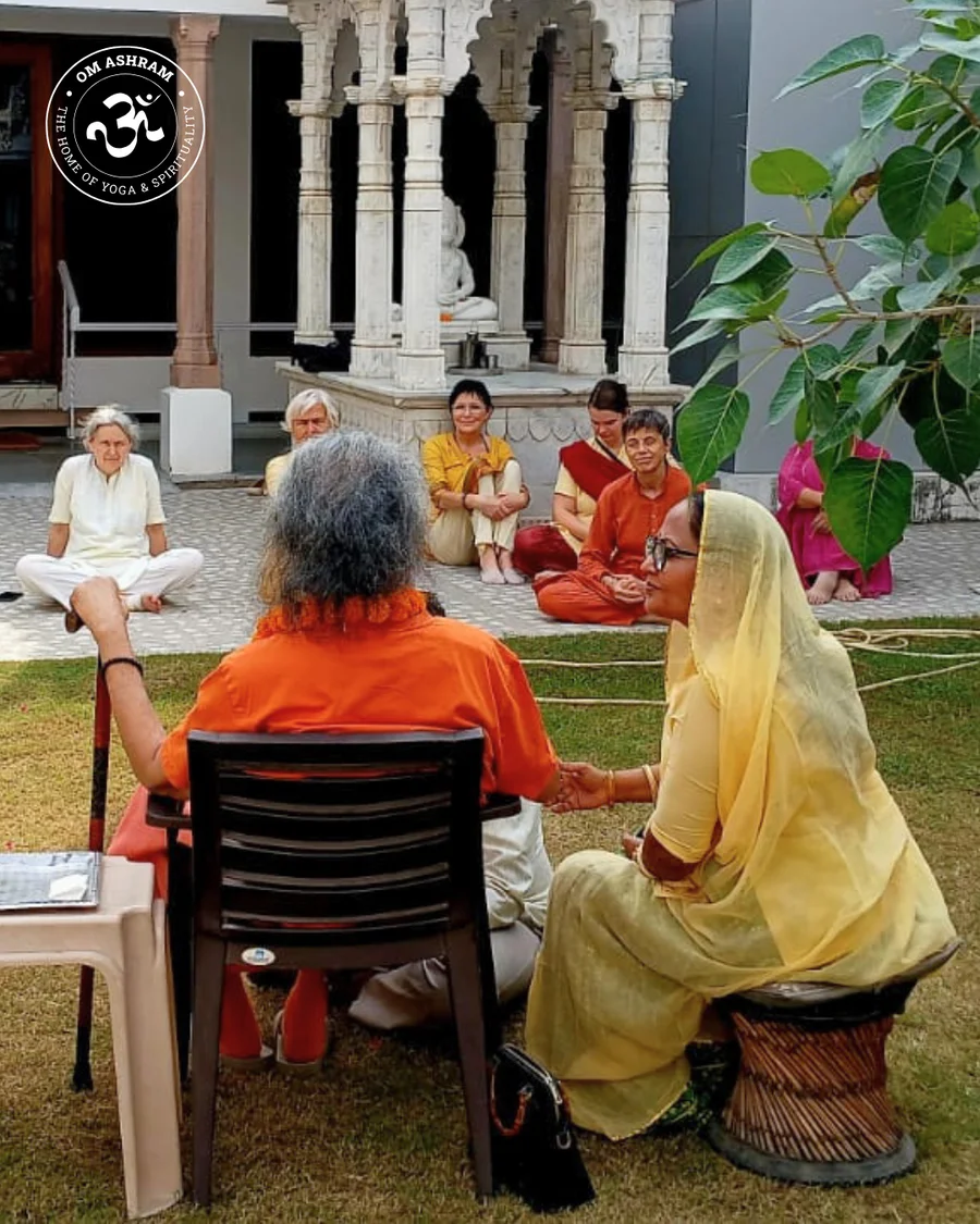 Shree Vishwaguru Ji enjoying peaceful, joyful, and serene moments in a lush green garden.
